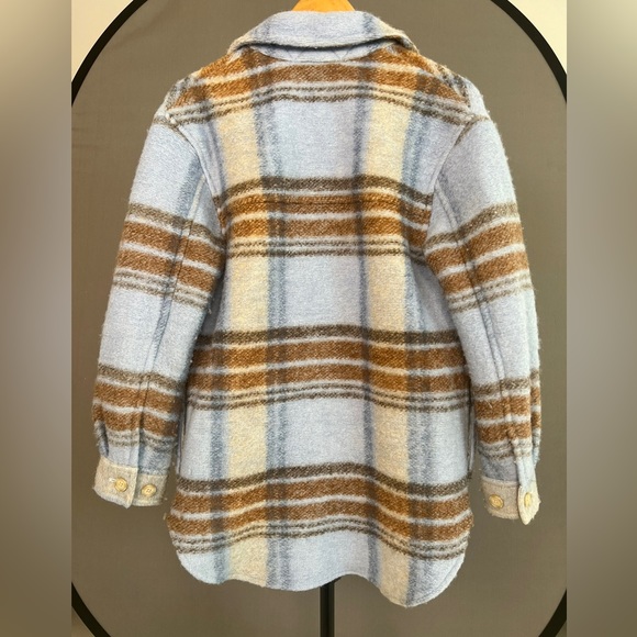 Flannel Shirt/Jacket. Pastel Blue and Brown. Fleece. - Picture 2 of 3